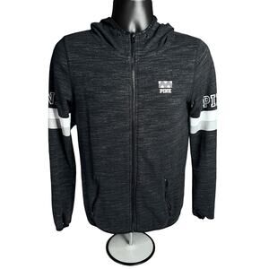 PINK by Victoria’s Secret Hoodie Small Black Heather Zip Up Logo Sweatshirt